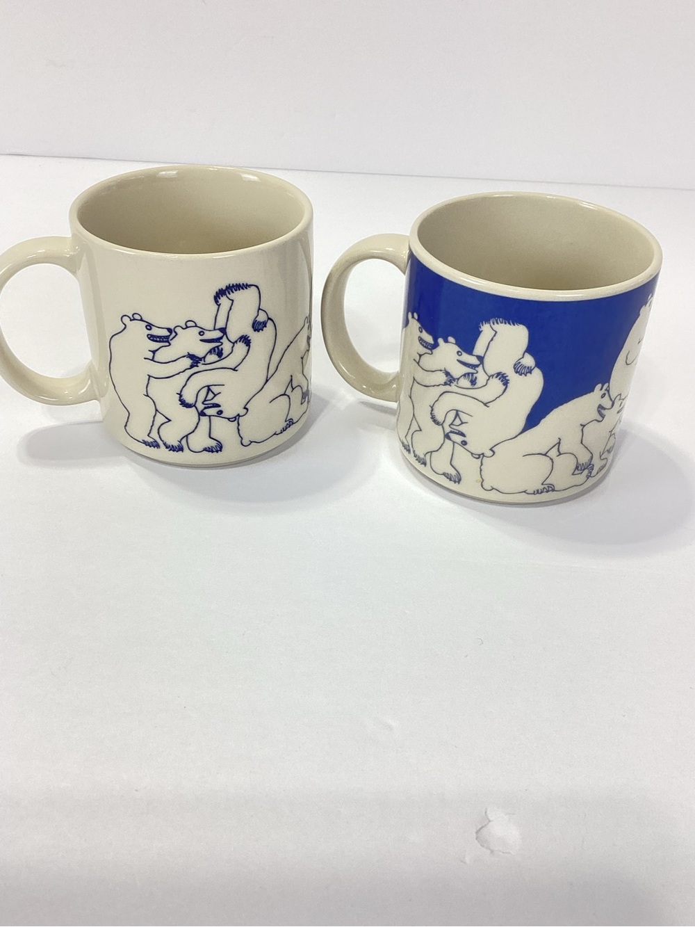 Vintage Taylor & NG San Fransisco Naughty Bears Coffee Mug Lot of 2 White & Blue